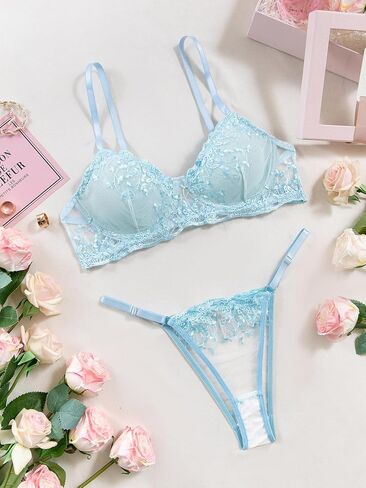 Lilosy Leaf Floral Motioned Mesh Pracelorette Women Underwire Uped Up Lingerie مجموعة 4 قطع in Saudi Arabia
