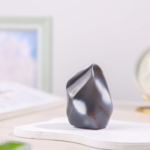Sportmusies Natural Orca Agate Stone Flame Torch Figurine Home Office Desk Decoration, Reiki Healing Crystal Tower Statue, 2.36-4.33 inches in Saudi Arabia