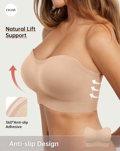 OEAK Strapless Bras for Women Wireless Bandeau Bra Non Slip Push Up Tube Top Seamless Bras Comfortable Padded Bralette in Saudi Arabia