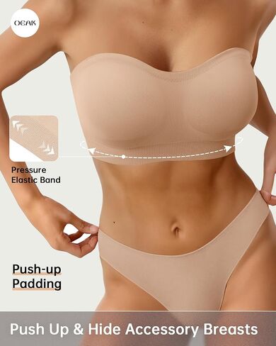 OEAK Strapless Bras for Women Wireless Bandeau Bra Non Slip Push Up Tube Top Seamless Bras Comfortable Padded Bralette in Saudi Arabia