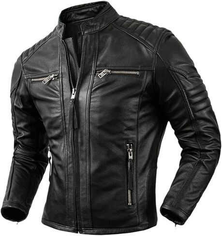 Men's Real Cowhide Biker Cafe Racer Slim Fit Vintage Leather Jacket in Saudi Arabia