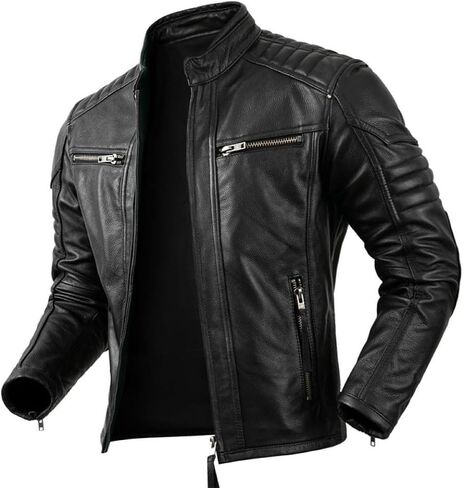 Men's Real Cowhide Biker Cafe Racer Slim Fit Vintage Leather Jacket in Saudi Arabia