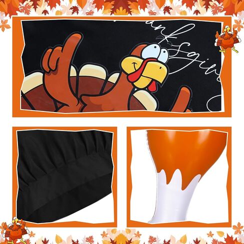Geyoga 3 Pcs Thanksgiving 12 ft Skeleton Outfits Costume Accessories 24 Inch Inflatable Turkey Leg Cooking Hat Apron(Vibrant Patterns) in Kuwait