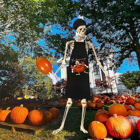 Geyoga 3 Pcs Thanksgiving 12 ft Skeleton Outfits Costume Accessories 24 Inch Inflatable Turkey Leg Cooking Hat Apron(Vibrant Patterns) in Kuwait