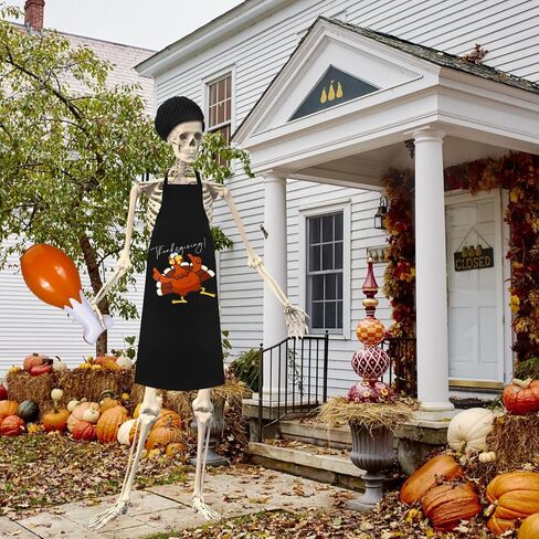 Geyoga 3 Pcs Thanksgiving 12 ft Skeleton Outfits Costume Accessories 24 Inch Inflatable Turkey Leg Cooking Hat Apron(Vibrant Patterns) in Kuwait