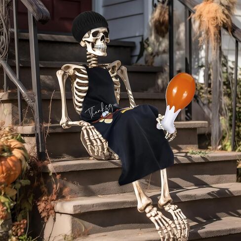Geyoga 3 Pcs Thanksgiving 12 ft Skeleton Outfits Costume Accessories 24 Inch Inflatable Turkey Leg Cooking Hat Apron(Vibrant Patterns) in Kuwait