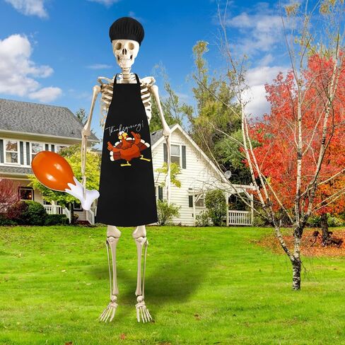 Geyoga 3 Pcs Thanksgiving 12 ft Skeleton Outfits Costume Accessories 24 Inch Inflatable Turkey Leg Cooking Hat Apron(Vibrant Patterns) in Kuwait