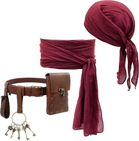 Pirate Costume Men Women Festival Accessories - Head Scarf Bandana, Leather Belt, Belt Pouch, Strap Keyring, Coin Purse For Halloween, Renaissance Cosplay in Saudi Arabia