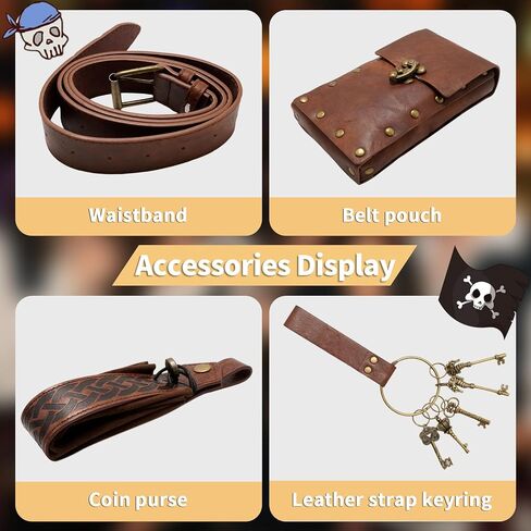 Pirate Costume Men Women Festival Accessories - Head Scarf Bandana, Leather Belt, Belt Pouch, Strap Keyring, Coin Purse For Halloween, Renaissance Cosplay in Saudi Arabia