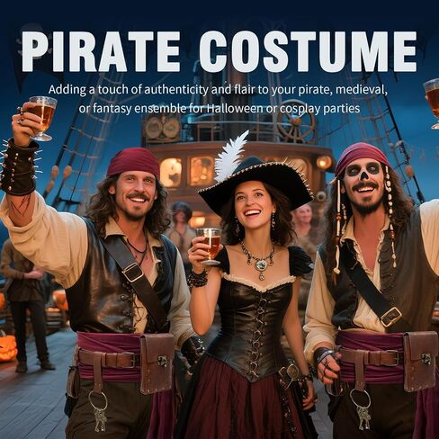 Pirate Costume Men Women Festival Accessories - Head Scarf Bandana, Leather Belt, Belt Pouch, Strap Keyring, Coin Purse For Halloween, Renaissance Cosplay in Saudi Arabia