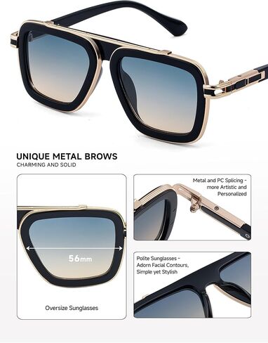 Fashion Mens Sunglasses Shades 56mm UV 400 Protection Lens Sun Glasses Square (98082) in Kuwait