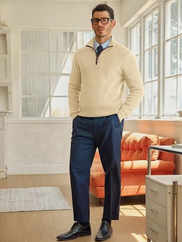 سترة Runcati الرجالية بسحاب ربع كاجوال، كاجوال، رقبة وهمية، سترات بولو مضلعة دافئة للشتاء in Kuwait