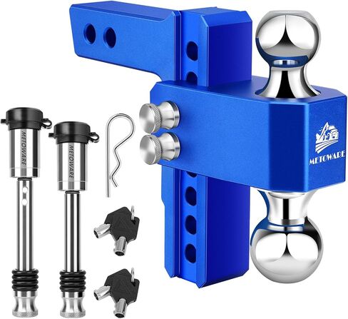 METOWARE Adjustable Trailer Hitch - Aluminum Tow Hitch Fits 2-Inch Receiver - Heavy Duty Drop Hitch with 4-Inch Drop/Rise for Truck (14,000 LBS GTW), Double Stainless Steel Locks & Hitch Pin, Red in Kuwait