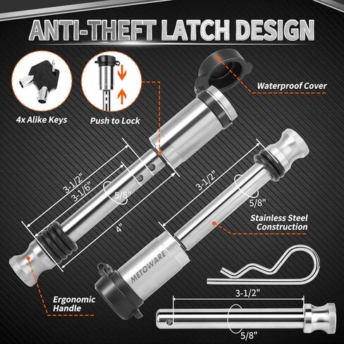 METOWARE Adjustable Trailer Hitch - Aluminum Tow Hitch Fits 2-Inch Receiver - Heavy Duty Drop Hitch with 4-Inch Drop/Rise for Truck (14,000 LBS GTW), Double Stainless Steel Locks & Hitch Pin, Red in Kuwait