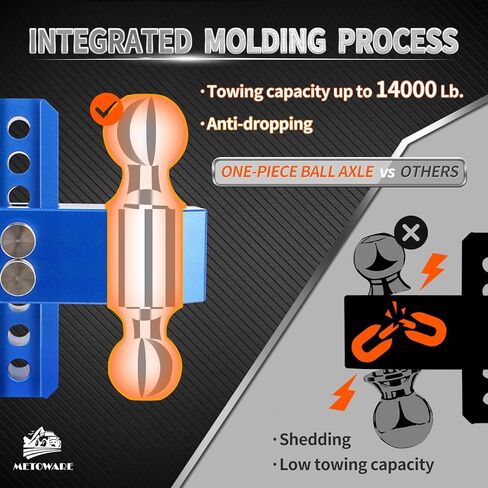METOWARE Adjustable Trailer Hitch - Aluminum Tow Hitch Fits 2-Inch Receiver - Heavy Duty Drop Hitch with 4-Inch Drop/Rise for Truck (14,000 LBS GTW), Double Stainless Steel Locks & Hitch Pin, Red in Kuwait