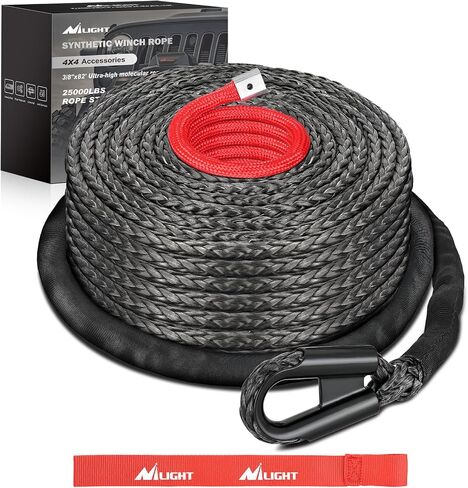 Nilight Winch Rope 1/4 Inch x 50 Feet 9000 LBS Synthetic Winch Line Cable with Black Protective Sleeve for ATV Towing Winches with Synthetic Ropes UTV Truck Boat SUV Vehicle, Grey in Kuwait
