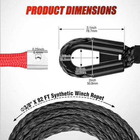 Nilight Winch Rope 1/4 Inch x 50 Feet 9000 LBS Synthetic Winch Line Cable with Black Protective Sleeve for ATV Towing Winches with Synthetic Ropes UTV Truck Boat SUV Vehicle, Grey in Kuwait