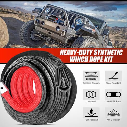 Nilight Winch Rope 1/4 Inch x 50 Feet 9000 LBS Synthetic Winch Line Cable with Black Protective Sleeve for ATV Towing Winches with Synthetic Ropes UTV Truck Boat SUV Vehicle, Grey in Kuwait