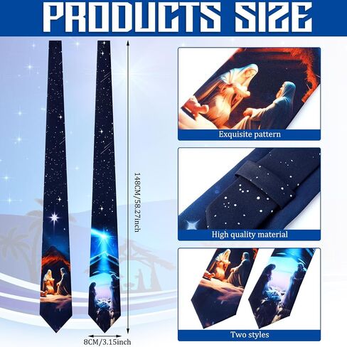 Geyoga 2 PCS Nativity Scene Ties Mens Dender Neckties Christian Ties Christmas Holiday Tie لعيد عيد الميلاد هدايا حفلة عيد الشكر in Kuwait