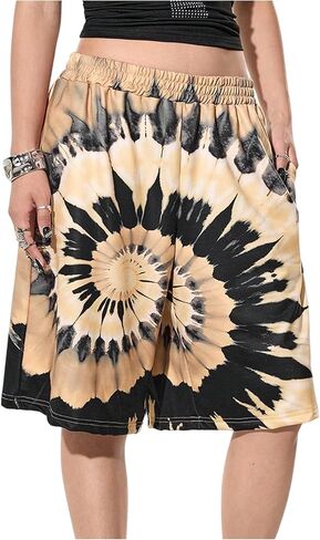 SOLY HUX Women's Summer Tie Dye Shorts Elastic Waist Wide Leg Loose Sports Bermuda Shorts Streetwear in Saudi Arabia
