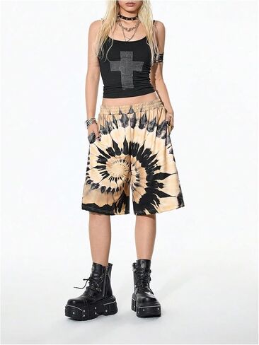 SOLY HUX Women's Summer Tie Dye Shorts Elastic Waist Wide Leg Loose Sports Bermuda Shorts Streetwear in Saudi Arabia