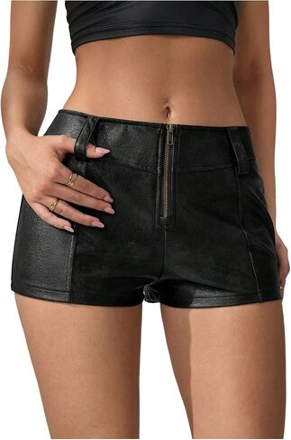 شورتات مصغرة للجلد البوري النسائي Y2K Zip Up Low Weist Skinny Night Out Hot Shorts in Saudi Arabia