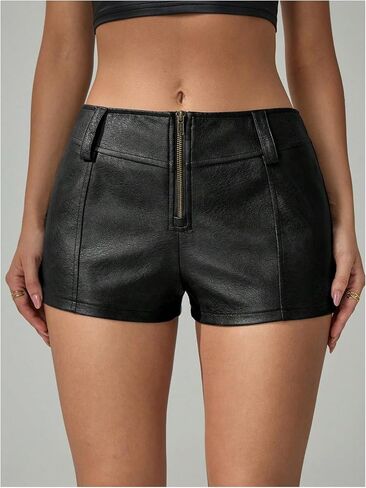 شورتات مصغرة للجلد البوري النسائي Y2K Zip Up Low Weist Skinny Night Out Hot Shorts in Saudi Arabia