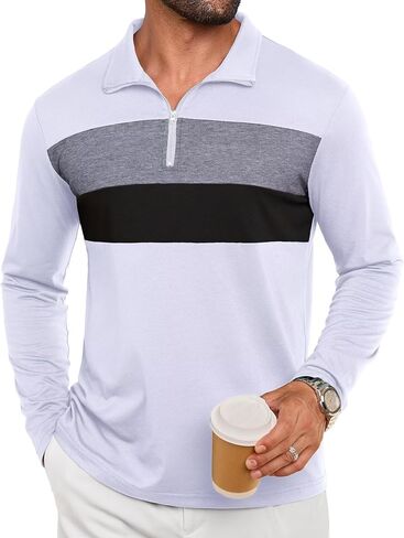 Mens Quarter Zip Polo Shirt Long Sleeve Color Block T Shirts for Men Lightweight Casual Striped Golf Polos in Kuwait