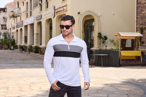 Mens Quarter Zip Polo Shirt Long Sleeve Color Block T Shirts for Men Lightweight Casual Striped Golf Polos in Kuwait