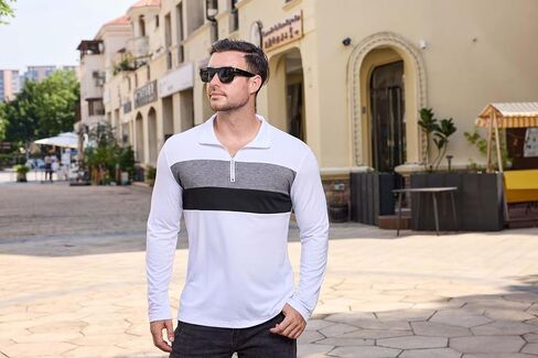 Mens Quarter Zip Polo Shirt Long Sleeve Color Block T Shirts for Men Lightweight Casual Striped Golf Polos in Kuwait