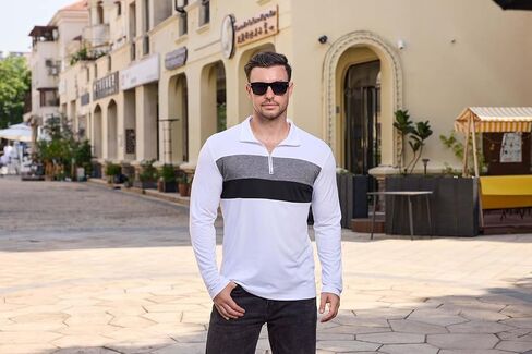 Mens Quarter Zip Polo Shirt Long Sleeve Color Block T Shirts for Men Lightweight Casual Striped Golf Polos in Kuwait