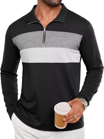 قميص Mens Quarter Zip Polo Longle Block Tirts tirts للرجال خفيفة الوزن بوليوز مخطط غير رسمي in Kuwait