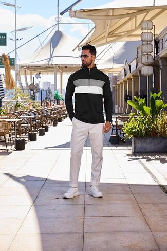 قميص Mens Quarter Zip Polo Longle Block Tirts tirts للرجال خفيفة الوزن بوليوز مخطط غير رسمي in Kuwait