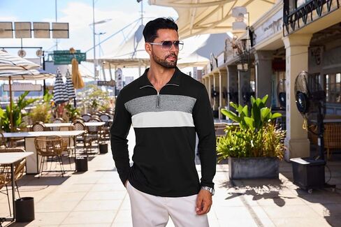 قميص Mens Quarter Zip Polo Longle Block Tirts tirts للرجال خفيفة الوزن بوليوز مخطط غير رسمي in Kuwait