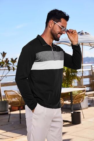 قميص Mens Quarter Zip Polo Longle Block Tirts tirts للرجال خفيفة الوزن بوليوز مخطط غير رسمي in Kuwait