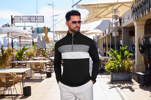 قميص Mens Quarter Zip Polo Longle Block Tirts tirts للرجال خفيفة الوزن بوليوز مخطط غير رسمي in Kuwait