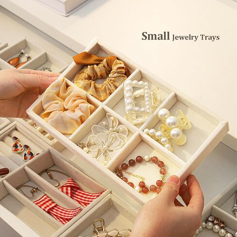 Jewelry Trays Organizer for Drawer, 9 Set of Small Jewelry Display Case Storage Velvet Stackable Drawer Inserts Organizer for Necklaces Bracelets Earrings Rings (Beige) in Saudi Arabia