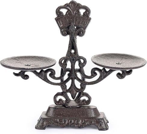 Sungmor Vintage Cast Iron Candle Holder - Rustic Double Tray Display Stand, Antique Style Balance Scale Design - Black Metal Tabletop Centerpiece for Pillar or Tealight Candles - Home & Mantel Décor in Kuwait