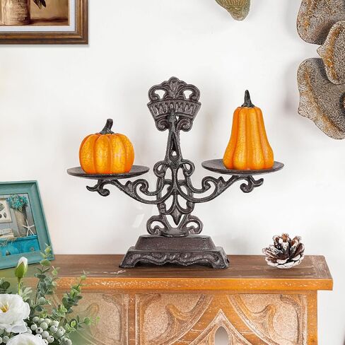 Sungmor Vintage Cast Iron Candle Holder - Rustic Double Tray Display Stand, Antique Style Balance Scale Design - Black Metal Tabletop Centerpiece for Pillar or Tealight Candles - Home & Mantel Décor in Kuwait