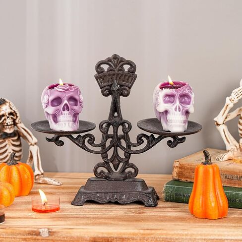 Sungmor Vintage Cast Iron Candle Holder - Rustic Double Tray Display Stand, Antique Style Balance Scale Design - Black Metal Tabletop Centerpiece for Pillar or Tealight Candles - Home & Mantel Décor in Kuwait