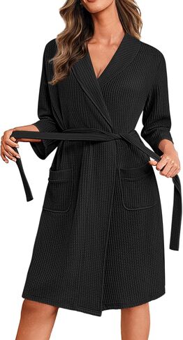 Ekouaer Robes for Women Waffle Knit Bathrobe Lightweight Kimono Robe Knee Length Loungewear with Pockets in Saudi Arabia