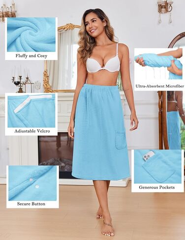 Ekouaer Women's Plush Towel Wrap Soft Lightweight Shower Wrap Absorbent Spa Body Wrap Bath Robe with Velcro S-L in Saudi Arabia