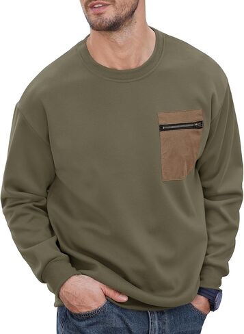 Men's Casual Crewneck Sweatshirts Pullover with Chest Pocket (S-XXL) in Saudi Arabia