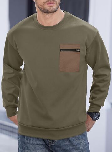 Men's Casual Crewneck Sweatshirts Pullover with Chest Pocket (S-XXL) in Saudi Arabia