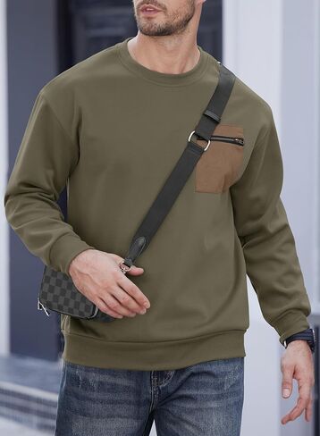 Men's Casual Crewneck Sweatshirts Pullover with Chest Pocket (S-XXL) in Saudi Arabia