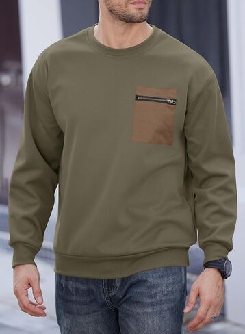 Men's Casual Crewneck Sweatshirts Pullover with Chest Pocket (S-XXL) in Saudi Arabia