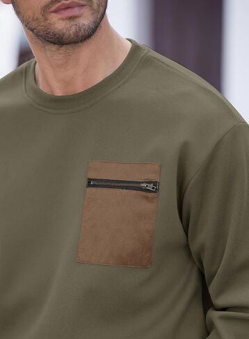 Men's Casual Crewneck Sweatshirts Pullover with Chest Pocket (S-XXL) in Saudi Arabia