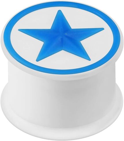 Embossed Light Blue Star on White Silicone Double Flared Tunnel Gauge Ear Plug in Saudi Arabia