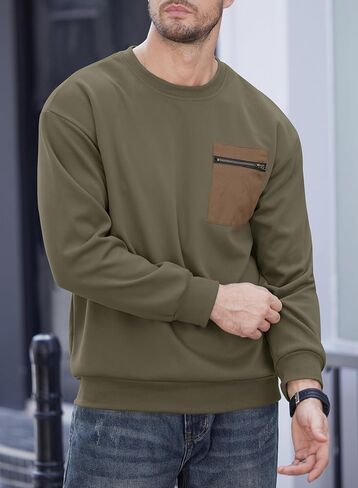 Men's Casual Crewneck Sweatshirts Pullover with Chest Pocket (S-XXL) in Saudi Arabia