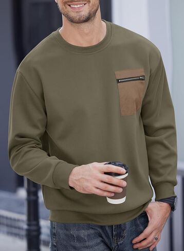 Men's Casual Crewneck Sweatshirts Pullover with Chest Pocket (S-XXL) in Saudi Arabia